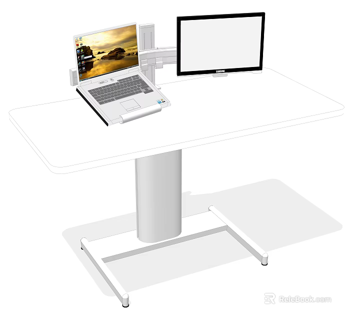Modern Laptop And Monitor Computer Setup With Adjustable White Desk Stand 3d model 
