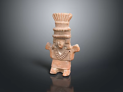 Traditional Ancient Terracotta Human Figure Sculpture With Headdress And Necklace Decoration 3d model