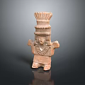 Traditional Ancient Terracotta Human Figure Sculpture With Headdress And Necklace Decoration