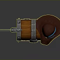 Pirate Themed Treasure Chest With Skull Emblem Curved Sword And Feathered Hat