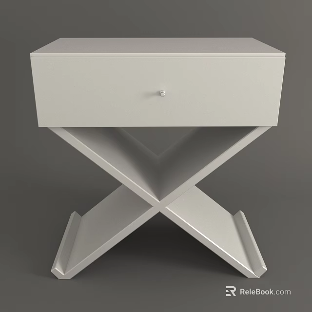 Modern White Bedside Table with Single Drawer and X Shaped Legs Design 3d model