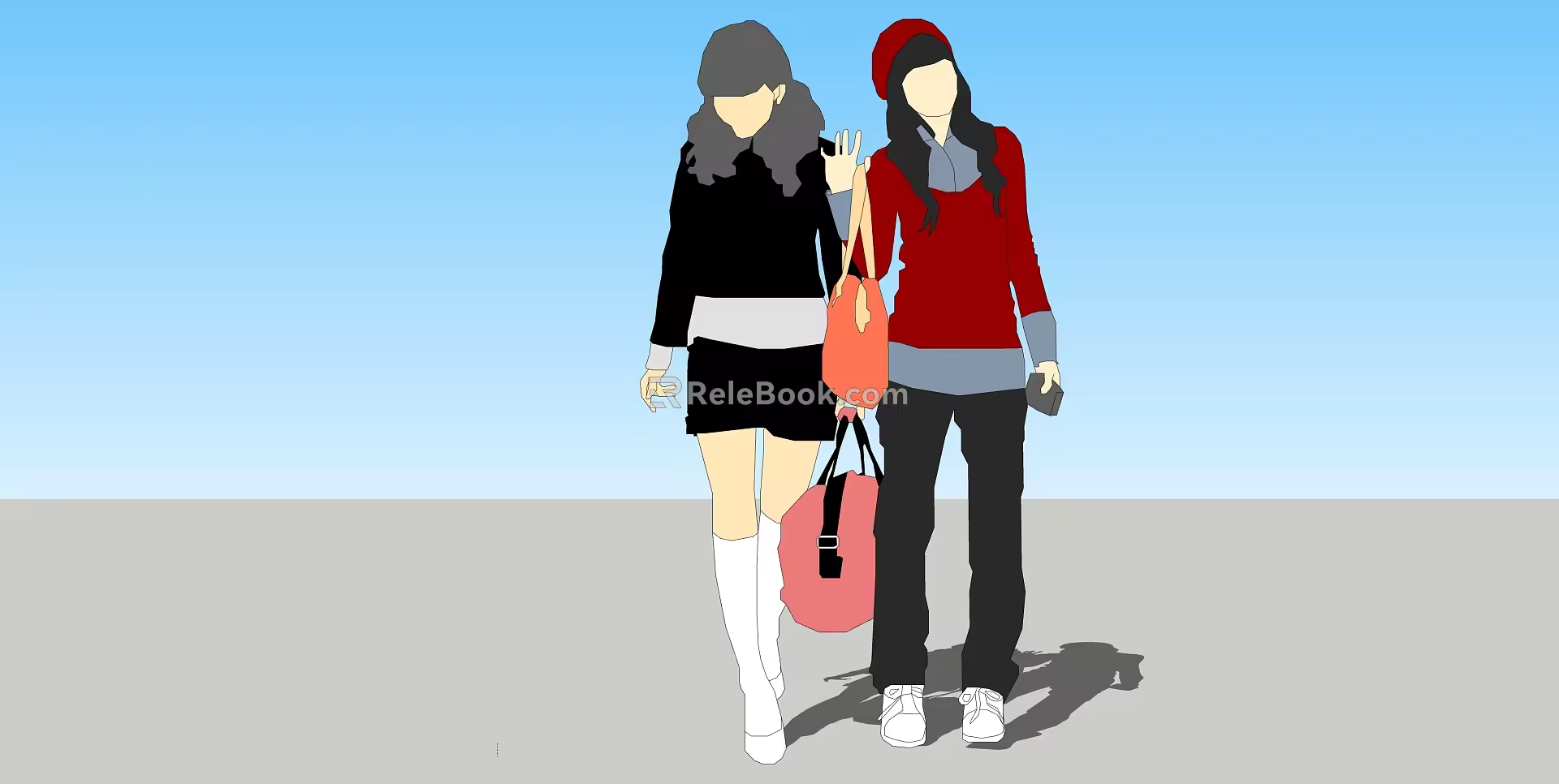 Fashion character background 2D character standing woman 3d model