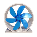 Air Cooler Fan With Blue Blades And Metal Housing Square Base Design