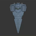 Detailed Blue Triangular Starship Model With Multi Layer Structure And Command Tower 3d model
