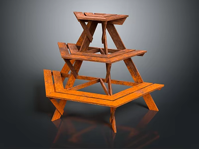 Three Tiered Wooden Plant Stand With Cross Structure For Indoor Outdoor Plants 3d model