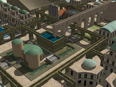 Ancient Architecture With Green Domes Arched Structures And Traditional Courtyards 3d model