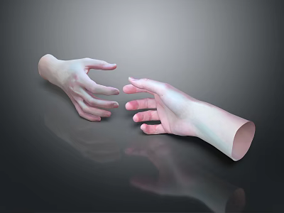 Man's Hands Approaching To Touch In Dark Abstract Tech Inspired Background 3d model