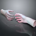 Man's Hands Approaching To Touch In Dark Abstract Tech Inspired Background