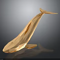 Golden Low Poly Whale Sculpture on Dark Background with Shiny Reflection