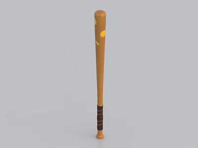 Wooden Baseball Bat As Sports Equipment With Wrapped Handle And Yellow Patterns 3d model