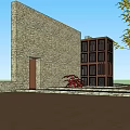 Modern Detached Villa Exterior With Large Glass Windows And Stone Wall