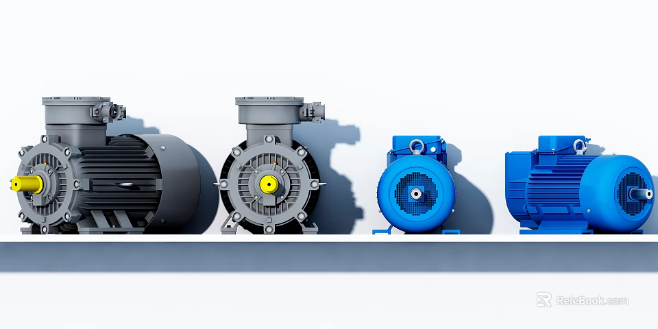Industrial Motors With Modern Design Gray And Blue Enclosure Fan Blades 3d model 
