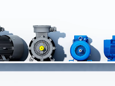 Industrial Motors With Modern Design Gray And Blue Enclosure Fan Blades 3d model