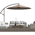 Outdoor Sofa Set With Curved Umbrella And Coffee Table For Patio Relaxation
