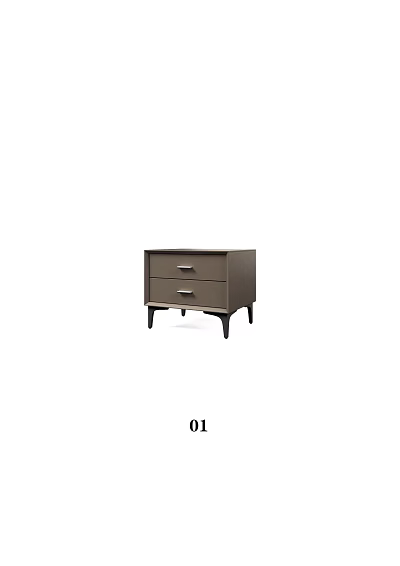 Modern Bedside Table With Two Drawers And Metal Handles Black Tapered Legs Design 3d model