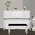 Black Piano With Sheet Music And Stacked Art Papers In Stylish Room Setup