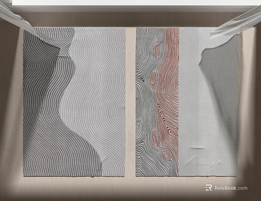 Modern Square Rug With Abstract Wavy Lines And Gray Red White Patterns 3d model