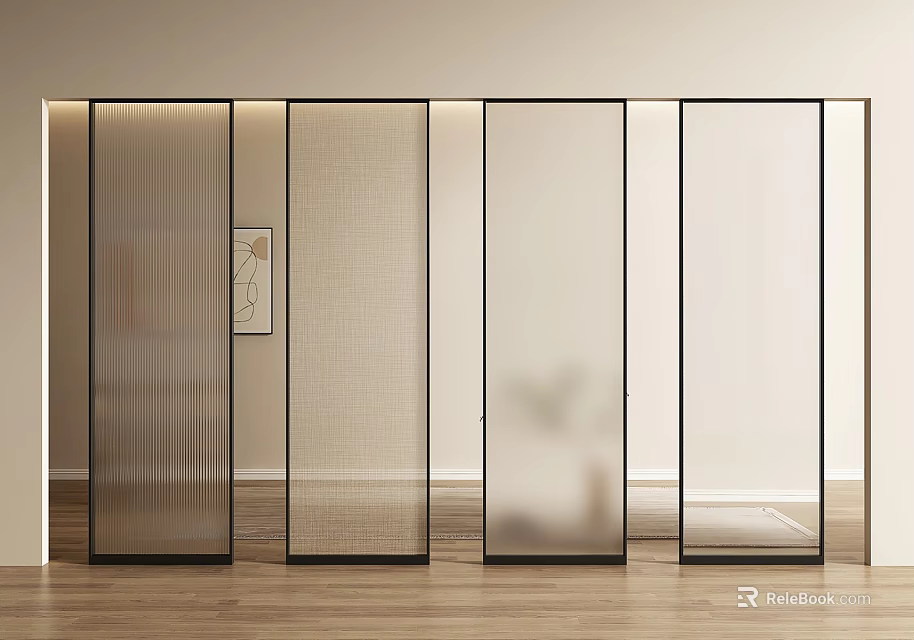 Modern Interior Room Partition With Glass And Fabric Panel Design 3d model 