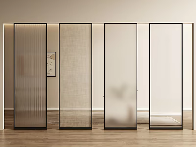 Modern Interior Room Partition With Glass And Fabric Panel Design 3d model