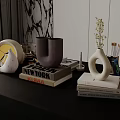 White Inflatable Ring Ornament Placed On Stacked Books With Decor Items 3d model