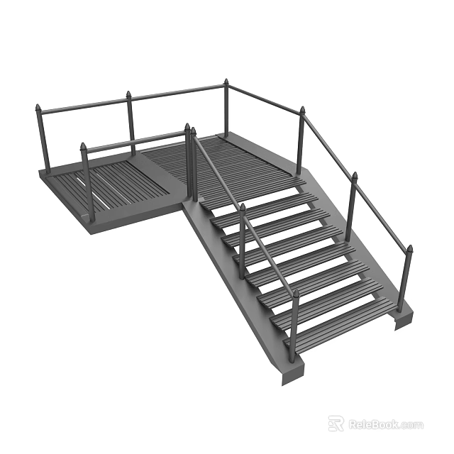 Heavy Duty Metal Accessibility Equipment Featuring Ramp Stairs And Safety Handrails 3d model 