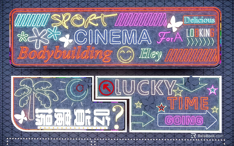 Colorful Graffiti Style Lighting Combination with Star Butterfly Patterns and Decorative Elements 3d model