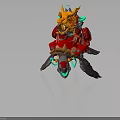 Fantasy Character Riding Mythical Dragon Creature With Orange Head Red Armor Green Claws And Swords