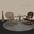Cozy Modern Rocking Chairs with Woven Rattan Wooden Frame Side Table Vase Plants Floor Lamp