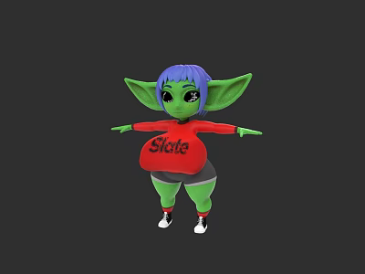 Green Skinned Game Character With Purple Hair Red Slista Shirt And Pointed Ears 3d model