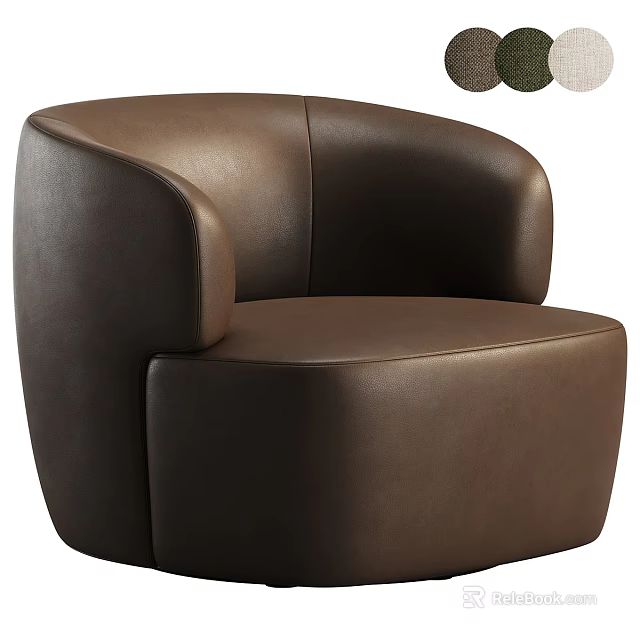 Brown Leather Leisure Chair with Modern Rounded Armrests and Comfortable Design 3d model 
