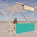 Outdoor Wooden Market Stall With Turquoise Counter Canopy And Round Sign
