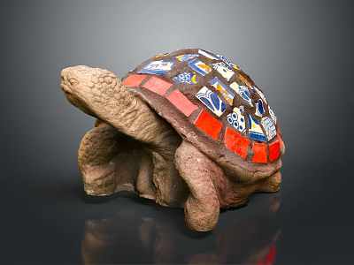 Colorful Mosaic Turtle Sculpture With Red Blue White Tiles As Decorative Art Piece 3d model