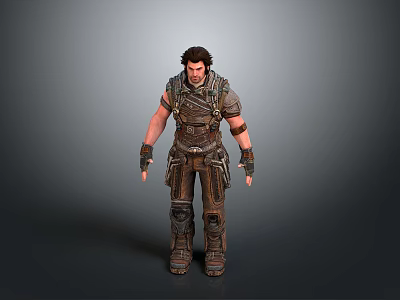 Game Movie Warrior Character In Armored Costume With Battle Gear Standing Pose 3d model