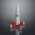 White Model Rocket With Red Stands And E Logo On Reflective Surface 3d model