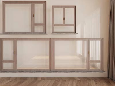 Modern Interior Casement Windows With Wooden Frame And Bright Room Design 3d model