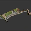 Ancient Fortress Model Featuring Stone Walls And Wooden Roof Details On Reflective Surface
