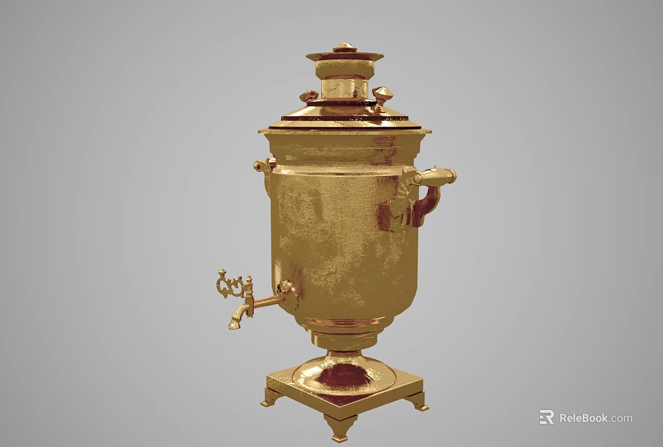 Traditional Golden Samovar With Ornate Details And Decorative Base Design 3d model 