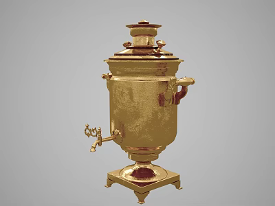 Traditional Golden Samovar With Ornate Details And Decorative Base Design 3d model