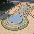 Elegant Garden Ornament With Tiered Fountain Sculpture Details Water Pools And Paved Area