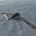 Camouflage Stealth Fighter Jet Flying Through Cloudy Sky With Flying Wing Design