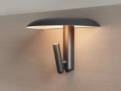 Modern Metal Wall Lamp with Dark Shade and Cylindrical Design on Wooden Wall 3d model