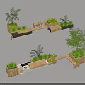 Landscape Seating Design With Wooden Structure And Green Plants In Outdoor Space