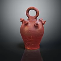 Red Terracotta Vase With Loop Handle And Small Protrusions On Black Background 3d model