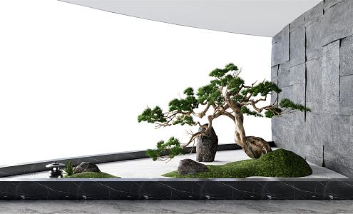 Japanese style landscape sketch dry landscape sketch black pine Luo Han pine 3d model