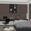 Modern Tatami Bedroom Interior Design With Tatami Bed Desk And Built in Bookshelf