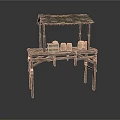 Traditional Canopied Wooden Stall With Jars And Boxes On Top