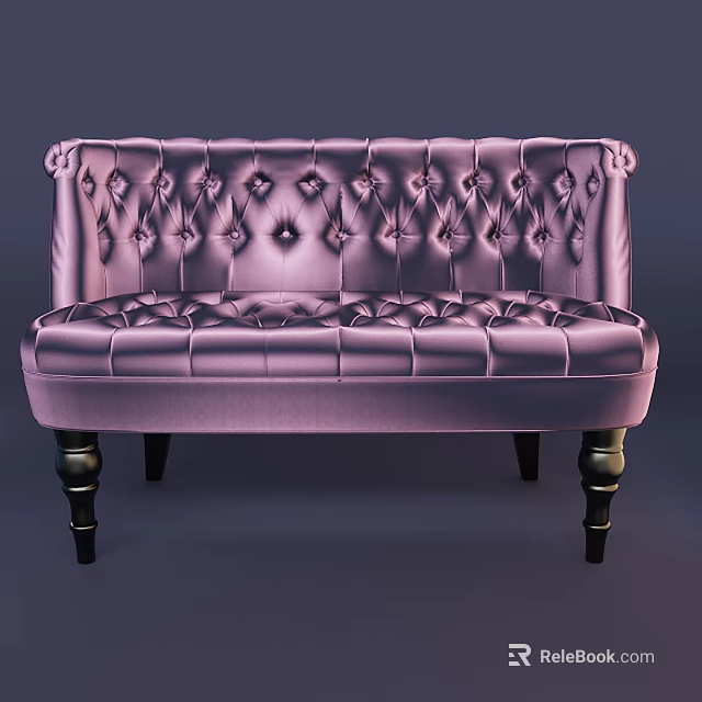 Elegant Purple Single Sofa with Tufted Back Seat and Velvet Upholstery Black Wooden Legs 3d model 