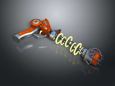 Futuristic Mechanical Weapon With Orange Silver Spring And Circular Components 3d model