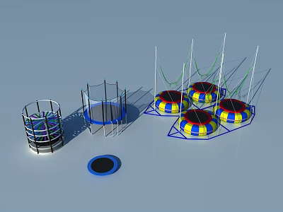 Sports Equipment Collection Featuring Climbing Frame Round Trampolines And Colorful Netted Jumpers 3d model