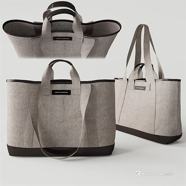 Light Gray Felt Tote Bag With Dark Trim And Sturdy Handles Design 3d model 
